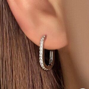 White Gold Plated 925 Sterling Silver Zircon U Shape Earrings